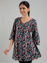Cotton three-quarter sleeve printed shirt, vibrant Indian pattern in sizes S to XXL